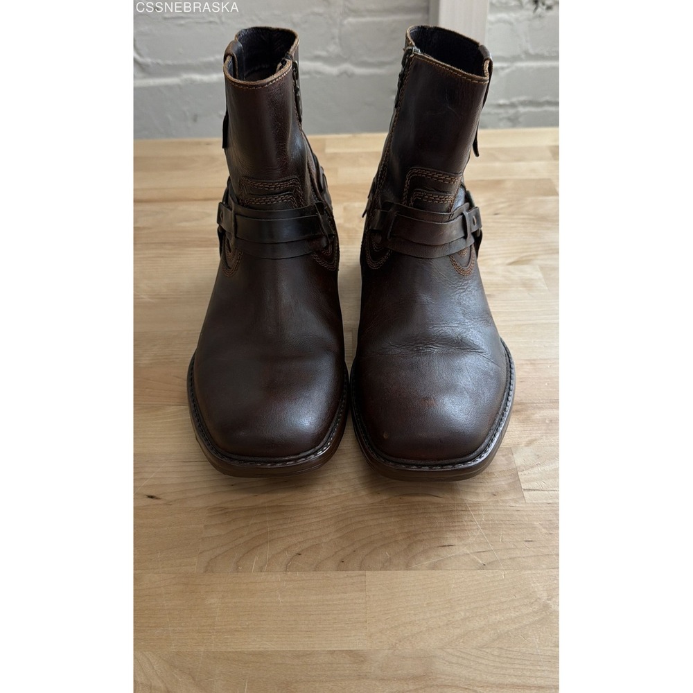 ROAN Native II Dark Brown Leather Harness Side Zip Ankle Boots Men's Size 9.5